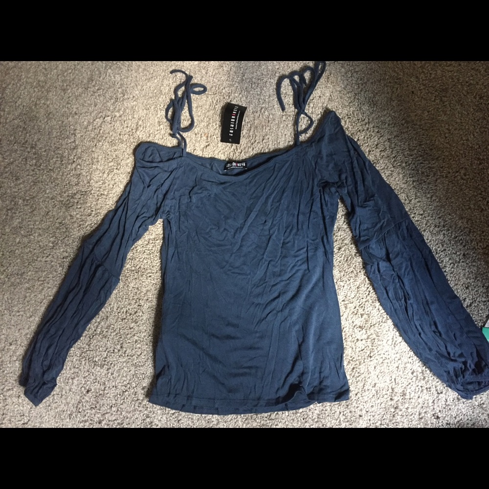 Blue long sleeve top w/ ties